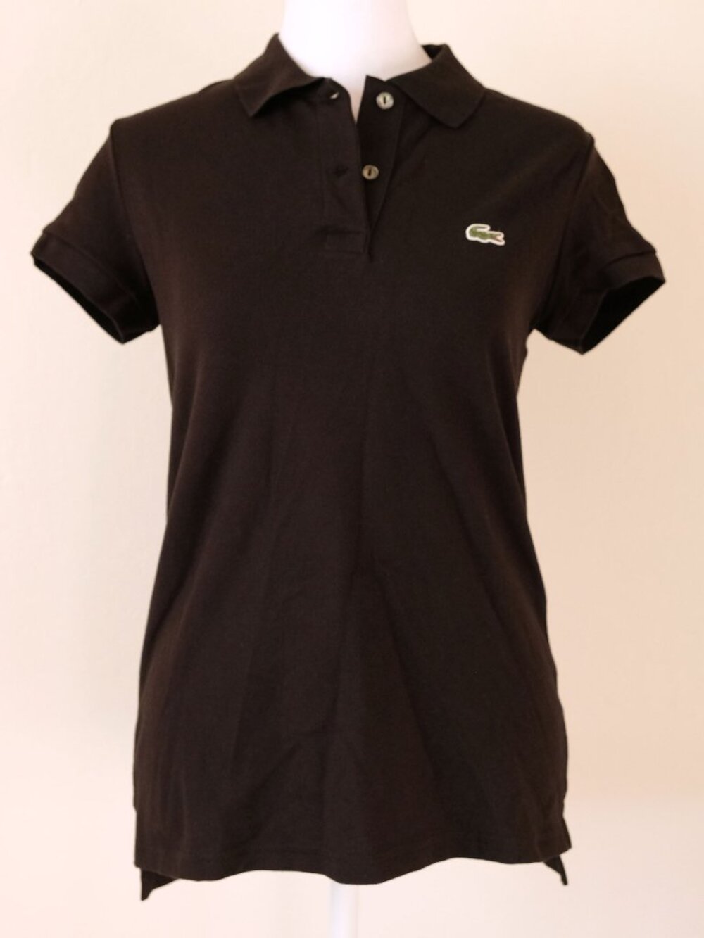 NWT Lacoste Polo Shirt, Black, Cap Sleeves, Size 38 (US S)